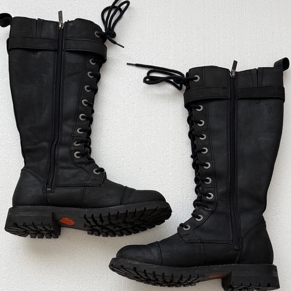 Harley-Davidson Savannah 14" Lace Up Black Leather Riding Boots SIze 7.5 - Picture 3 of 11